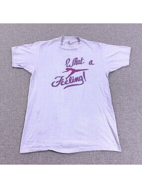 Vintage 80s Hanes What A Feeling Flashdance Purple Graphic T-Shirt Size Small